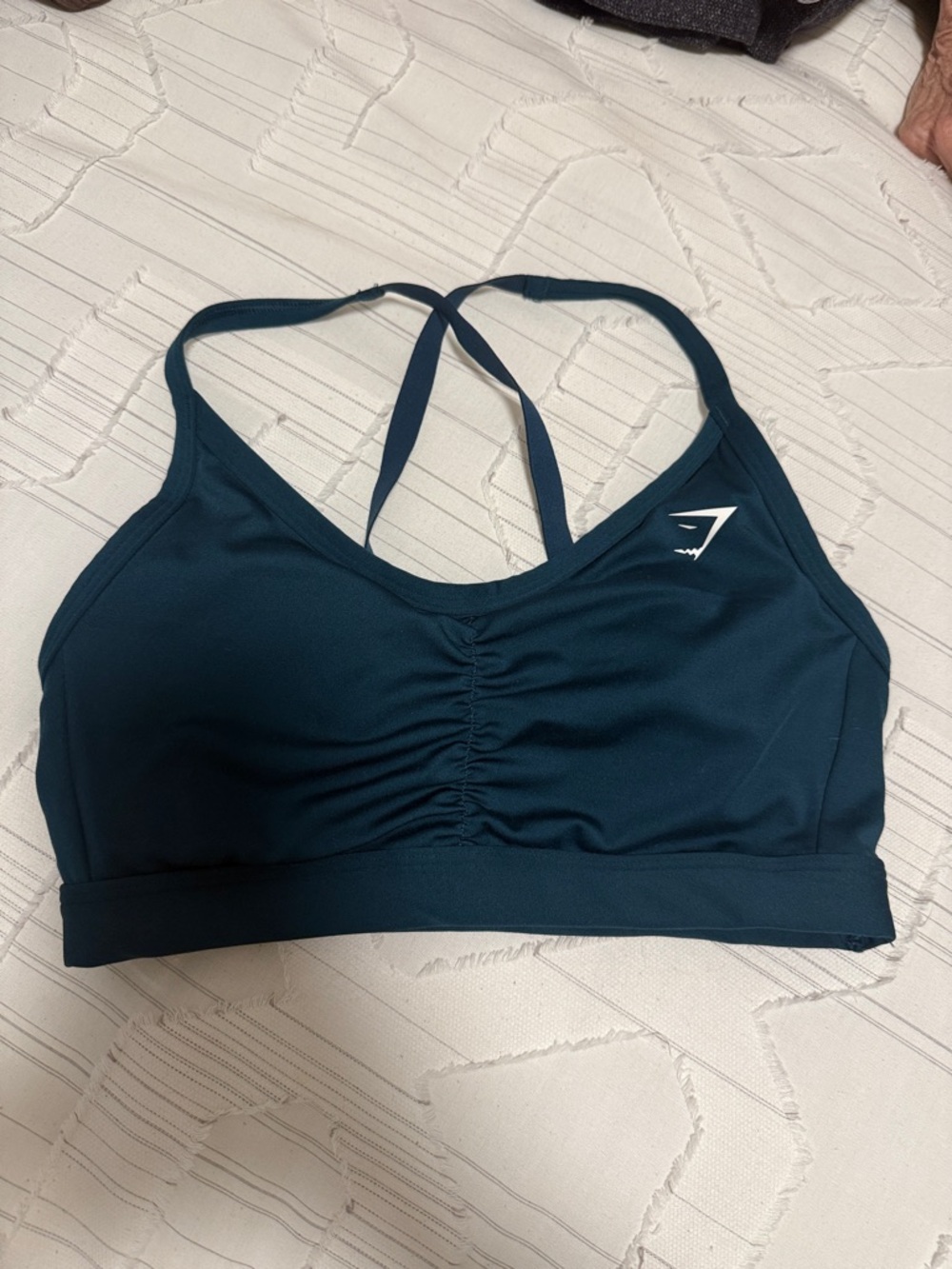 Gymshark Dark Teal Double-Strap Ruched Sports Bra